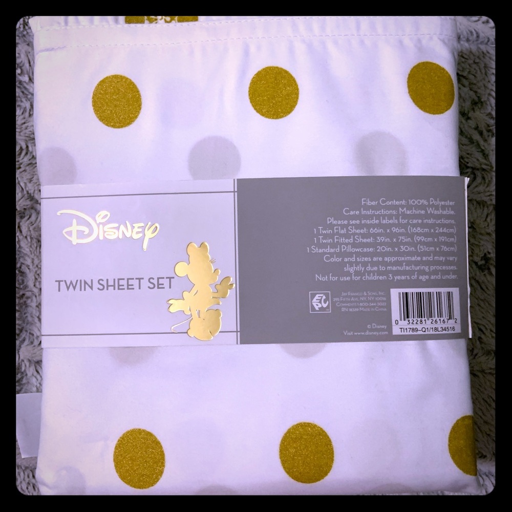 NIB Disney Minnie Mouse twin gold polka dot sheets